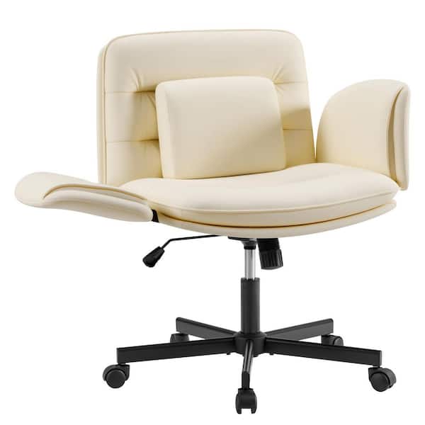 LACOO Comfortable Oversized PU Leather Criss Cross Chair in Beige