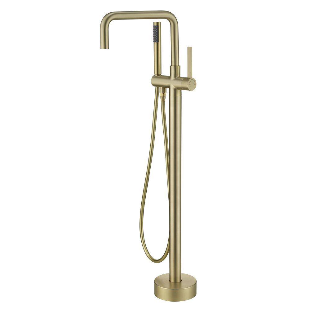 1-Handle Claw Foot Tub Faucet Freestanding Tub Faucet Floor Mounted Bathtub Filler Faucet w/ Hand Shower in Brushed Gold price history on PriceWatchPro