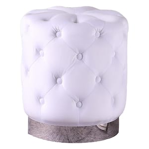 Jaime White Tufted Velvet Round Ottoman