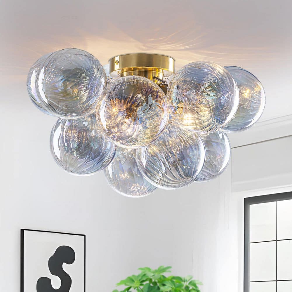 19 in. Modern Colorful Glass Semi Flush Mount Ceiling Light 13 Globe Cluster Ceiling Fixture for Bedroom Living Room price history on PriceWatchPro
