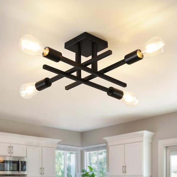 18.11 in. 4-Light Modern Matte Black Semi- Flush Mount for Corridor Bedroom with No Bulbs Included