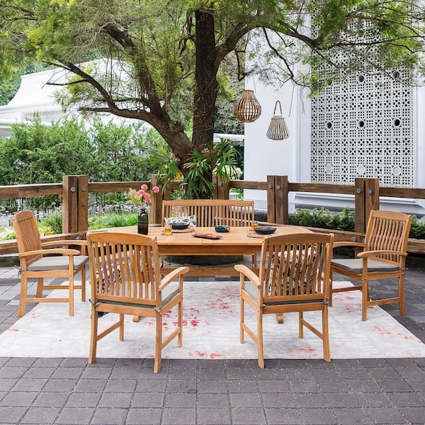 Cambridge Casual Caterina 6-Piece Teak Wood Outdoor Dining Set with Beige Cushion