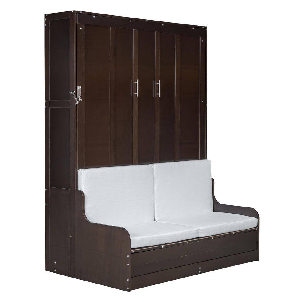 White Wood Frame Queen Size Murphy Bed, Wall Bed with Cushion, Folded Into a Cabinet with 2-Seat Chair, Headboard - thumbnail 5
