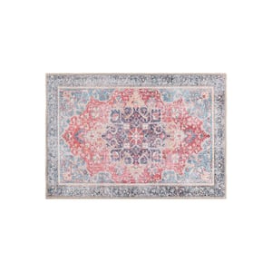 Multi 2 ft. 1 in. x 3 ft. Traditional Distressed Vintage Machine Washbale MultiArea Rug
