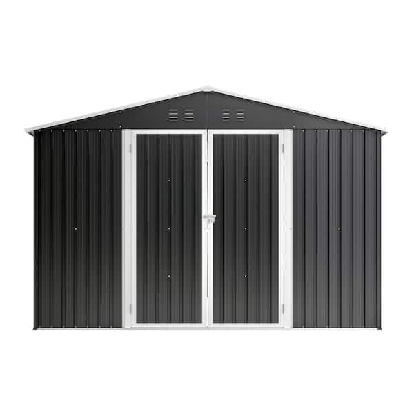 Black Outdoor Storage Shed 10x12 FT with Lockable Doors and Updated Frame Structure for Backyard