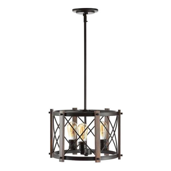 Jonathan Y Ferme 16 in. 3-Light Oil Rubbed Bronze/Brown Adjustable Iron Rustic Farmhouse LED Pendant