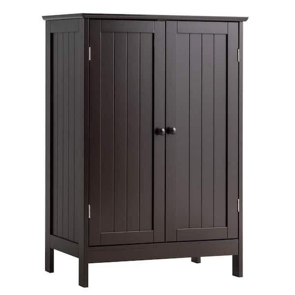 23.5 in. W x 14 in. D x 34.5 in. H Brown Bathroom Floor Storage Linen Cabinet Double Door Kitchen Cupboard