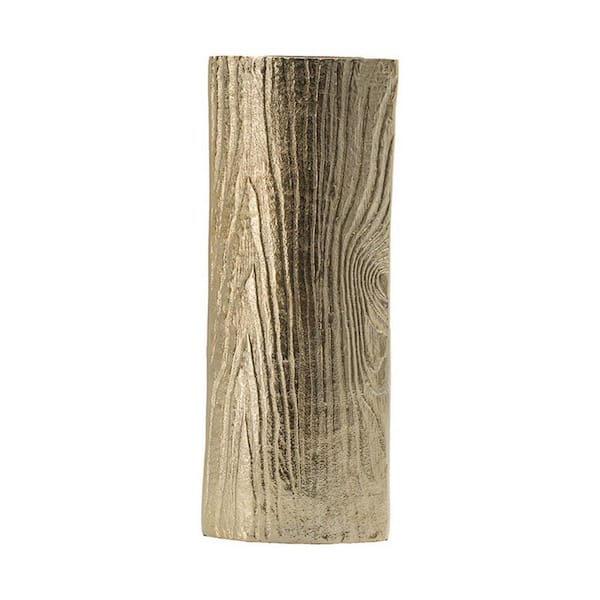 Benjara Gold Urn Metal Vase with Tree Trunk Texture