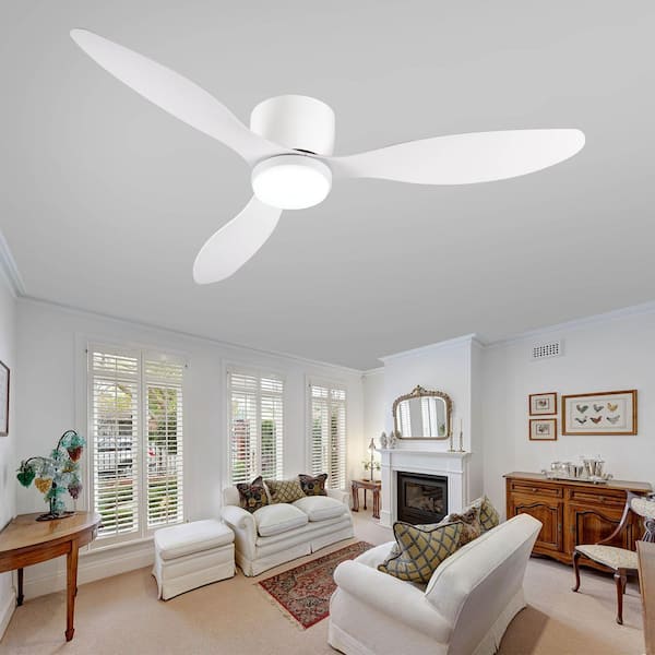 52 in. Tuya Smart Indoor White Ceiling Fan with 3-Colors LED and Alexa/Voice/Google Assistant/WIFI/APP/Remote Control