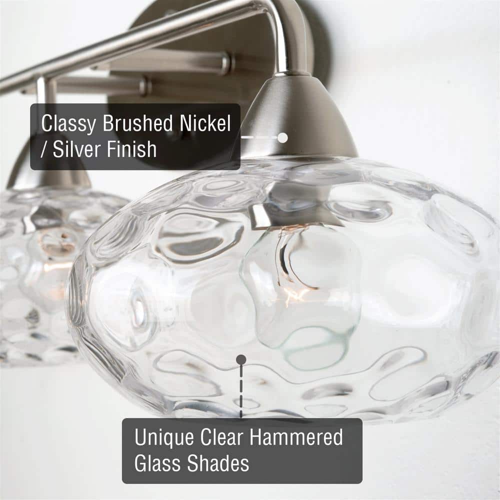 Marina Brushed Nickel 26" 3-Light Vanity with Hammered Glass Shades