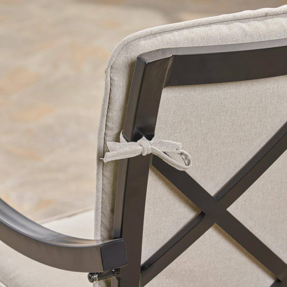 Elegant Matte Black Aluminum Dining Chair with Light Beige Cushions - Set of 2