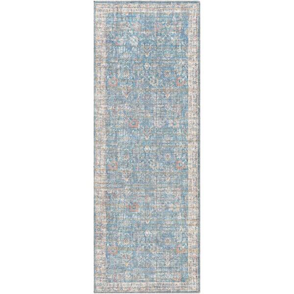 Livabliss Cranbrook Light Blue 3 ft. x 7 ft. Indoor Machine-Washable Area Rug