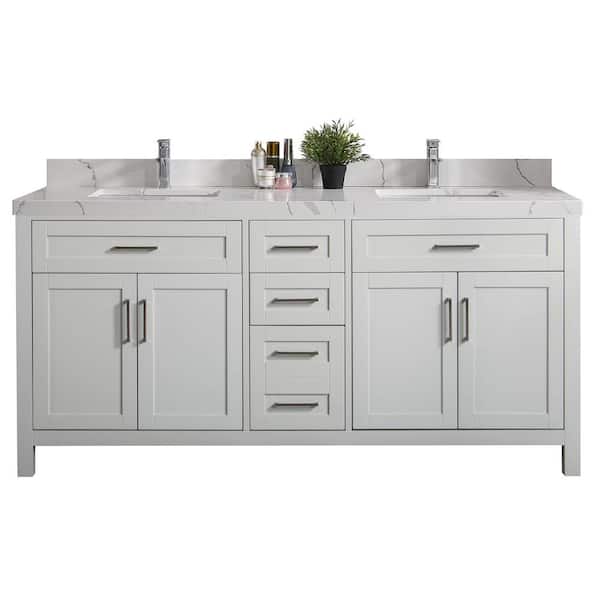 Willow Collections Cambridge 72 in. Double Sink Freestanding Coventry Gray Bath Vanity with Calacatta Top Unassembled