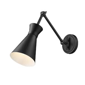 Soriano 6.25 in. 1-Light Matte Black Wall Sconce with Matte Black Steel Shade and No Bulb Included