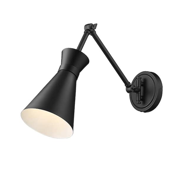 Unbranded Soriano 6.25 in. 1-Light Matte Black Wall Sconce with Matte Black Steel Shade and No Bulb Included