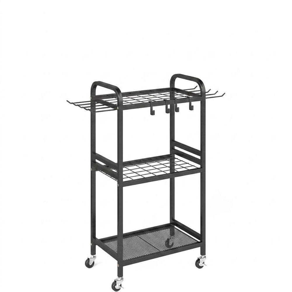 Heavy-Duty Black Metal Garden Tool Organizer Rack with Lockable Wheels and Storage Hooks for Garage price history on PriceWatchPro