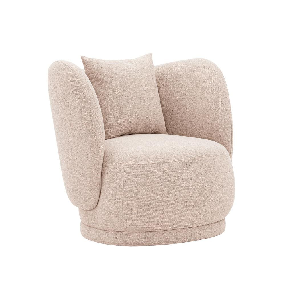Set of 2 Wheat Linen Upholstered Barrel Accent Chairs