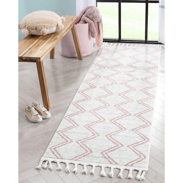 Kennedy Reeve Modern Chevron Kids Pink Ivory 2 ft. 3 in. x 7 ft. 3 in. Runner Area Rug