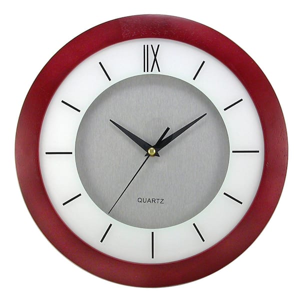 Timekeeper Products 11 in. Round Cherry Wood Frame, White Screening, Silver Dial Wall Clock