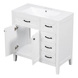 36 in. W Single Sink Freestanding White Bath Vanity with White Ceramic Top Unassembled