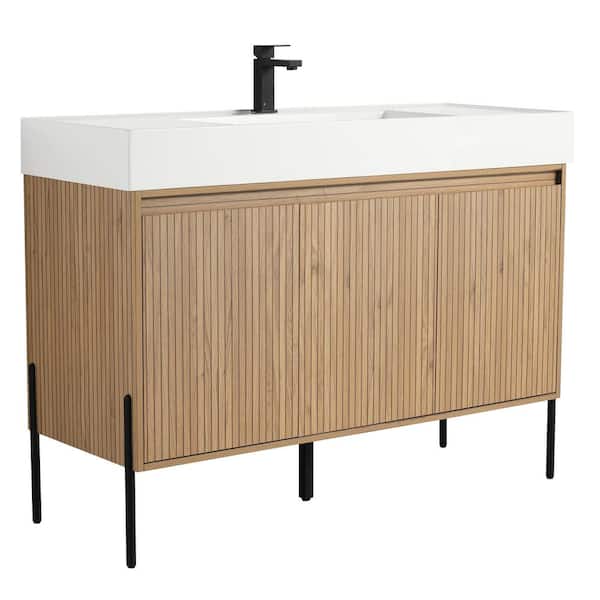 Crownpoint 48 in. Freestanding Single Bright Oak Bathroom Vanity with White Acrylic Sink Top Unassembled
