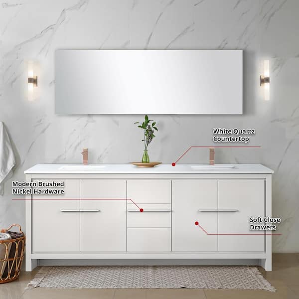 Lexora Clairo 80 in. W x 20 in. D White Double Bath Vanity with