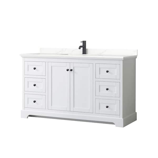 Wyndham Collection Avery 60 in. W x 22 in. D x 35 in. H Single Bath Vanity in White with Giotto Quartz Top