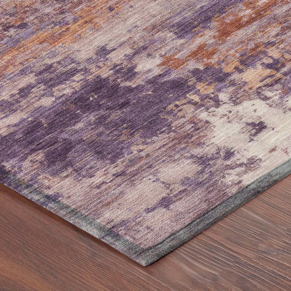 Chantille Machine Washable Indoor/Outdoor Abstract ACN2810 Plum 8 ft. x 8 ft. Round Rug