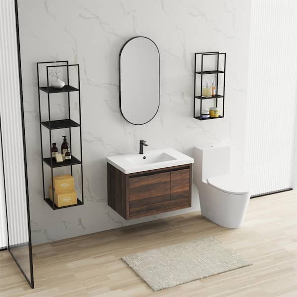 FUNKOL 18.10 in. D x 20.50 in. H x 30 in. W Simplicity Float Wall-Mounted Bathroom Vanity with White Single Resin Sink in Brown