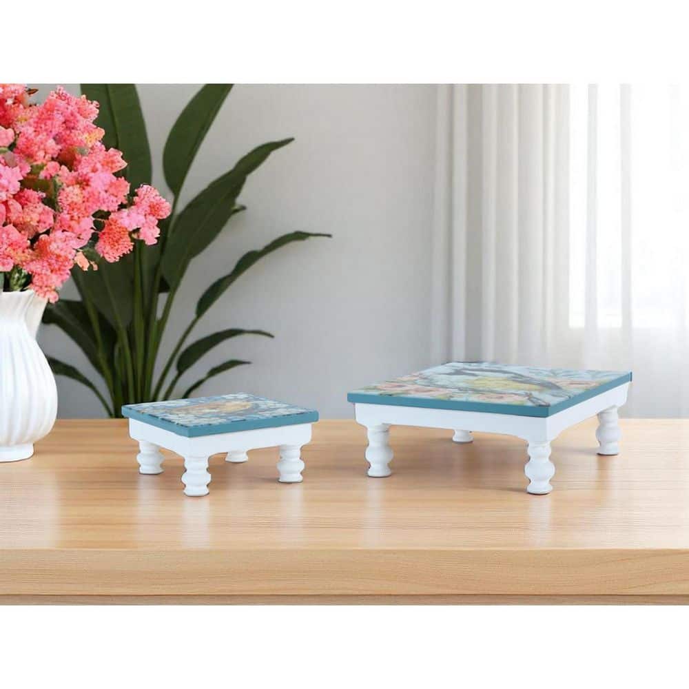 Multi-Colored Square Wood 7.9 in. Tray (Set of 2)