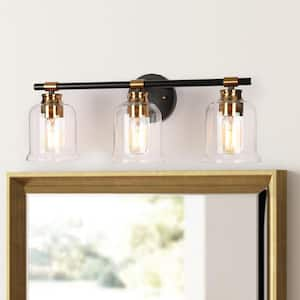 Hampton Bay Regan 21 in. 3-Light Brushed Gold Vanity Light with Clear ...