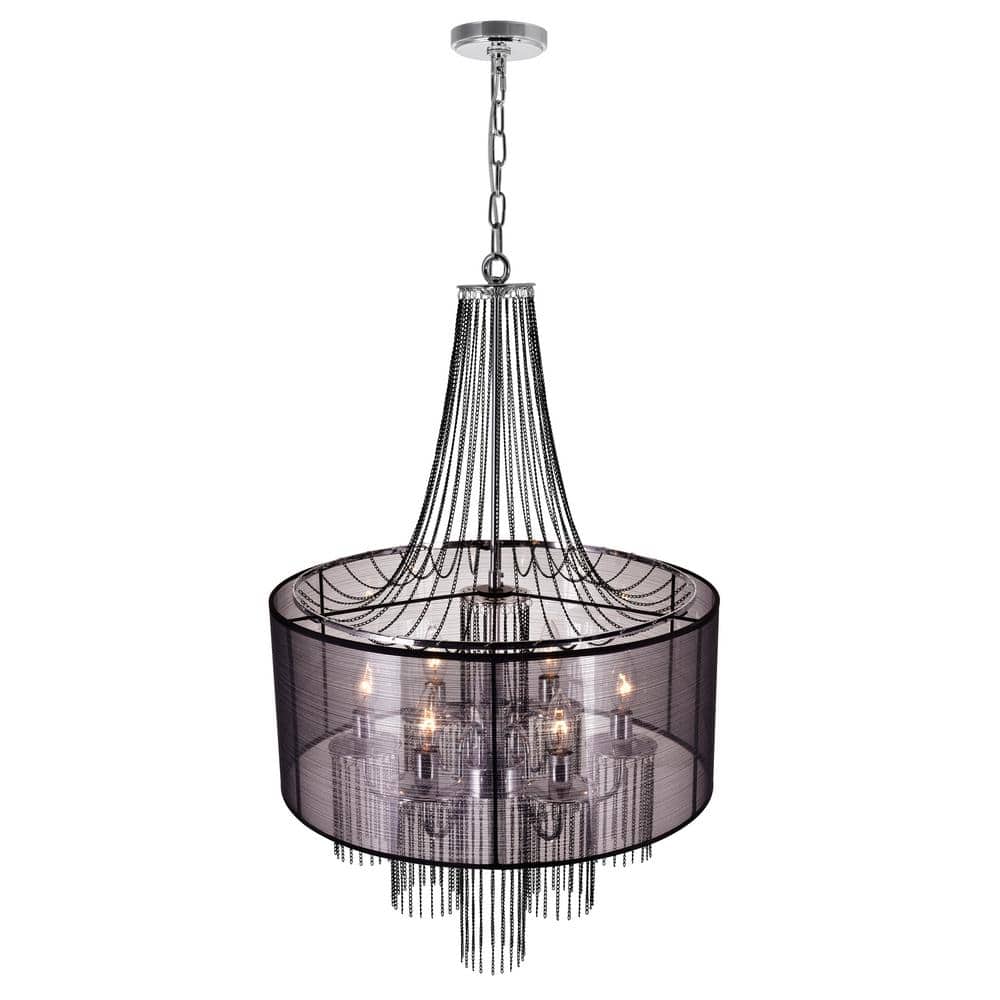 Mini Elegance Chrome Drum Chandelier with Dangling Chains