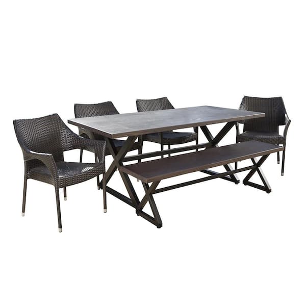 Noble House Isola 29 in. Multi-Brown 6-Piece Metal Rectangular Outdoor Dining Set