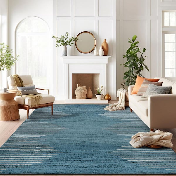 Bohemian Stripe Blue 7 ft. 10 in. x 10 ft. Area Rug