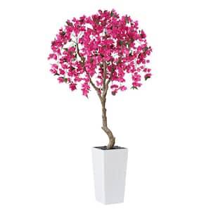 7 ft.Artificial Bougainvillea Flowers Tree UV Resistant with Whtie Tall Planter for Outdoor Decor