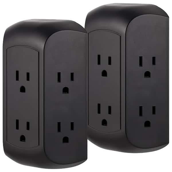 GE 6-Outlet Wall Tap Surge Protector, 560J, Black, (2-Pack)
