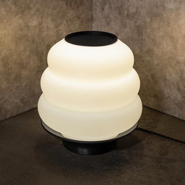 JONATHAN Y Honey Pot 12 in. White/Black Minimalist Classic Plant-Based PLA 3D Printed Dimmable LED Table Lamp