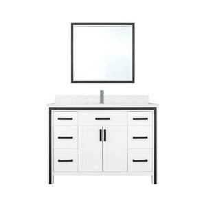 Ziva 48 in W x 22 in D White Bath Vanity, Cultured Marble Top, Faucet Set and 34 in Mirror