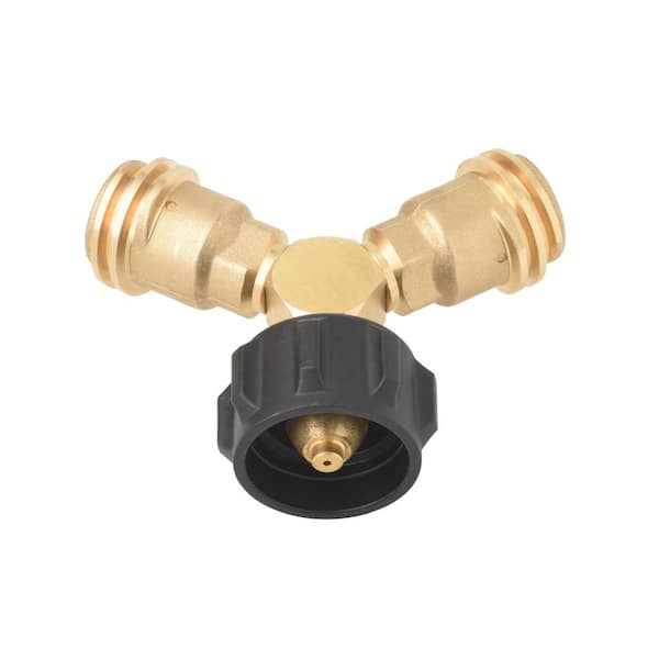 Propane Tank Y Splitter Adapter with Valves 2 Way LP Gas Adapter Tee Connector 