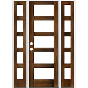 60 in. x 96 in. Modern Hemlock Right-Hand/Inswing 5-Lite Clear Glass Provincial Stain Wood Prehung Front Door with DSL