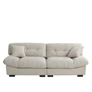 89.1 in. Square Arm Frosted Velvet 3-Seater Rectangle Sofa in. Beige