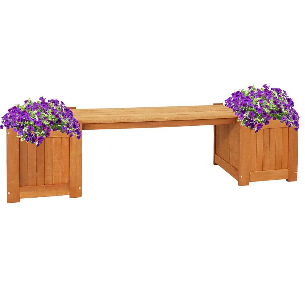 Sunnydaze 68 in. Meranti Wood Outdoor Planter Box Bench with Teak Oil Finish