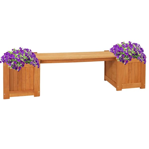 68 in. Meranti Wood Outdoor Planter Box Bench with Teak Oil Finish