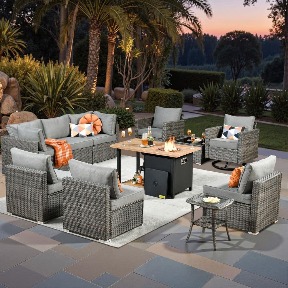 Sanibel Gray 11-Piece Wicker Outdoor Patio Conversation Sofa Set with a Storage Fire Pit and Dark Gray Cushions price history on PriceWatchPro