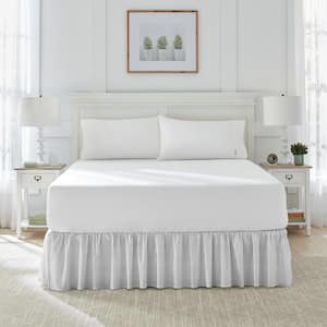Classic Ticking Stripe Gray Cotton Twin 15 in. Drop Ruffled Bed Skirt