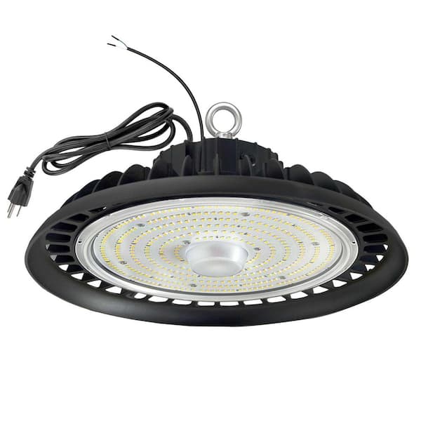 Honbei 12 in. 600-Watt Equivalent Integrated LED Dimmable Black UFO High Bay Light, 5000K Commercial Warehouse Lighting, ETL