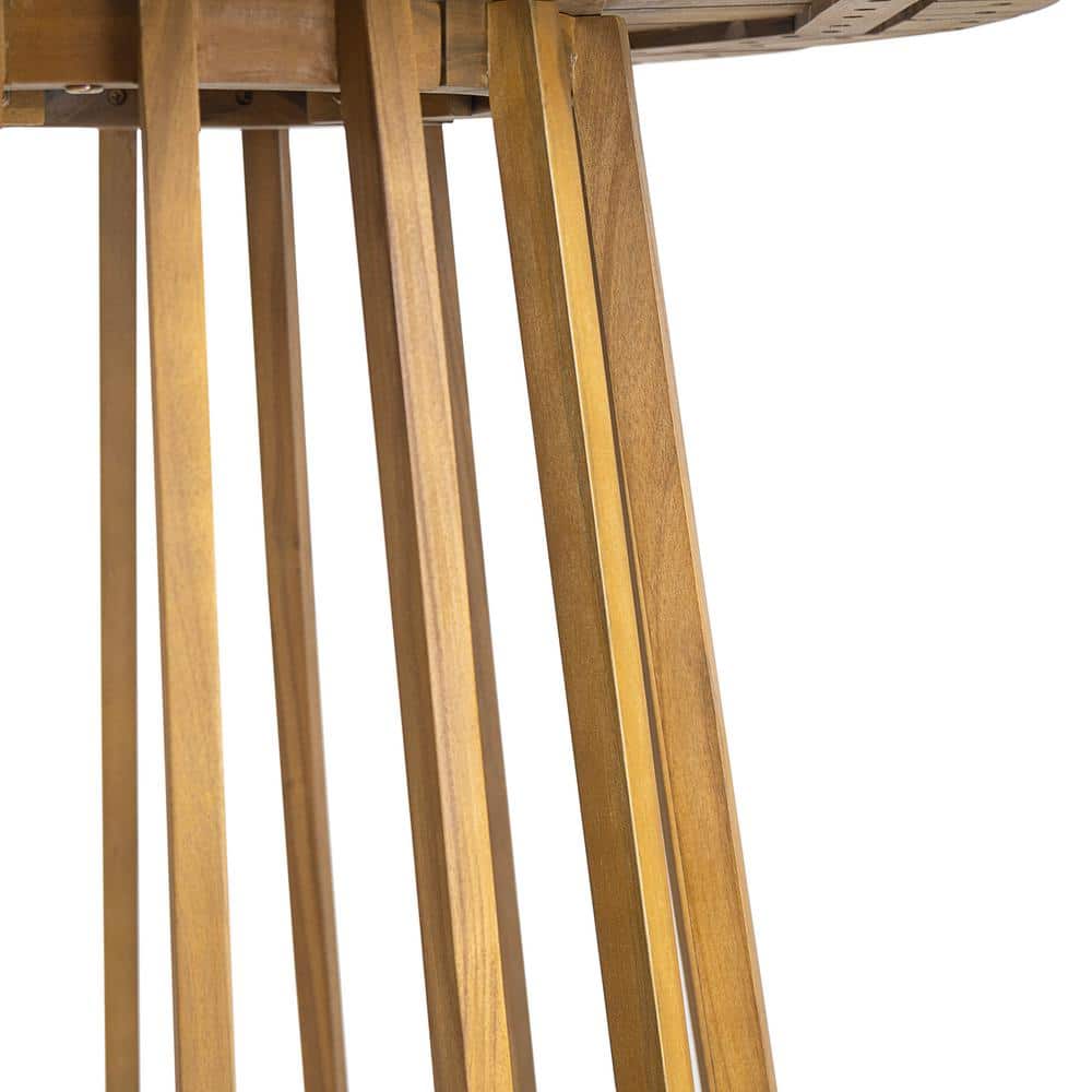 Teak Finish Round Acacia Wood Outdoor Dining Table