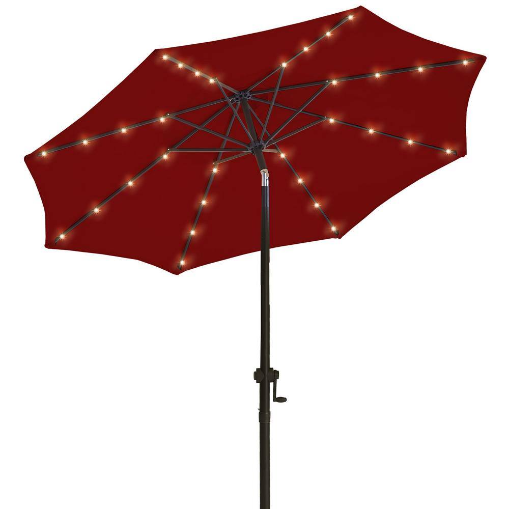 Burgundy 9 ft. Solar LED Market Patio Umbrella with Crank and Tilt