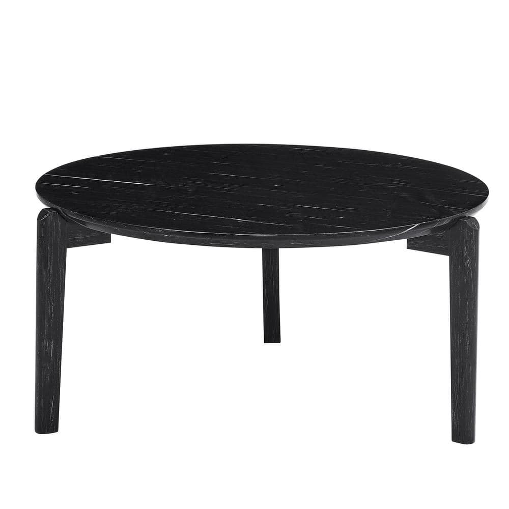 Tenleaf 36 in. Black Solid Wood Round Outdoor Coffee Table with