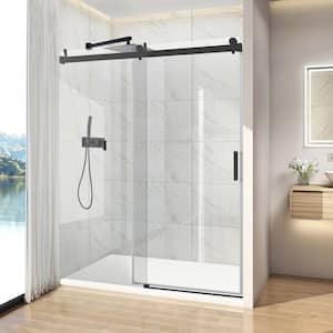 68-72 in. W x 76 in. H Single Sliding Frameless Soft-Close Shower Door in Matte Black with Premium 3/8 in.Tampered Glass